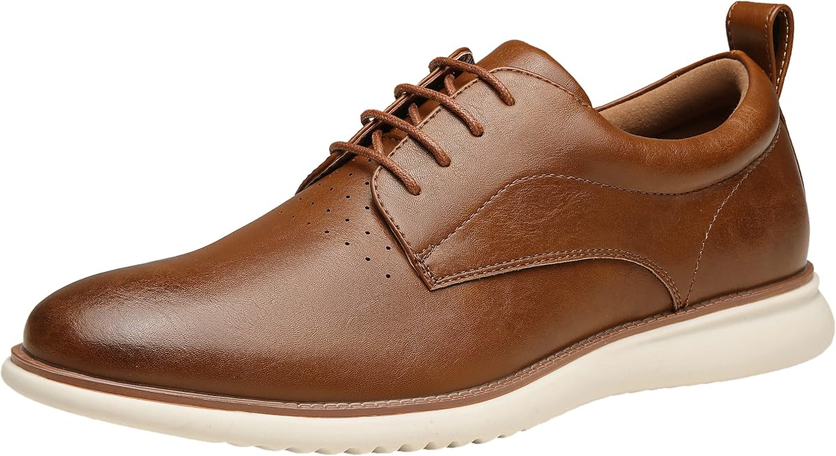Jousen Mens Dress Shoes Casual Oxfords with Rubber Sole | PU Upper, Lace Up Design, Rubber Sole, Memory Foam Insole, Business Casual Style