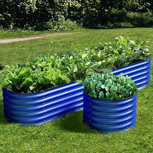 Olle Camas de jardín elevadas modulares galvanizadas de 4 estilos para exteriores, instalación fácil y rápida, 17 pulgadas de alto, macetas de metal