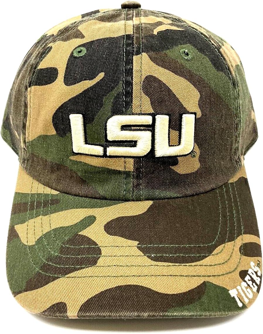 Solid Woodland Camo Louisiana State LSU Tigers Logo Camouflage Curved Bill Adjustable Hat