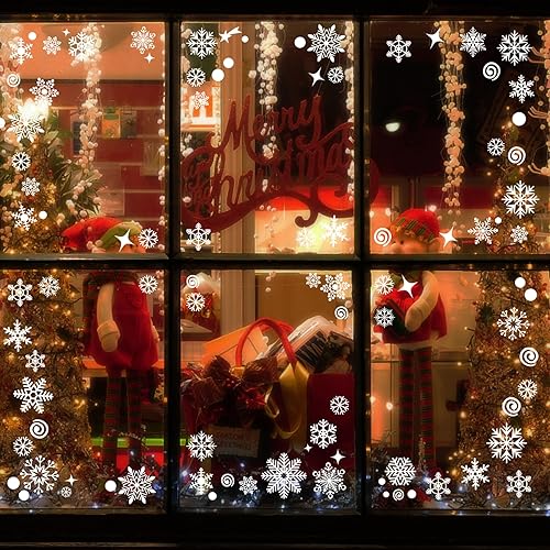 Miniatura 9 de JMANNI Copos de nieve para ventana, 10 hojas de calcomanías de Navidad, decoración de copos de nieve para puertas, ventanas de tiendas, frentes de
