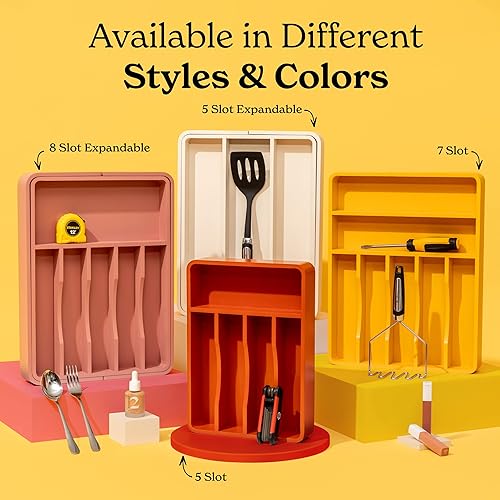 Miniatura 7 de SMIRLY Organizador de cajones de cocina de bambú para bandeja de cubiertos para cajón organizador de cubiertos, Organizador de cajones de cubiertos,