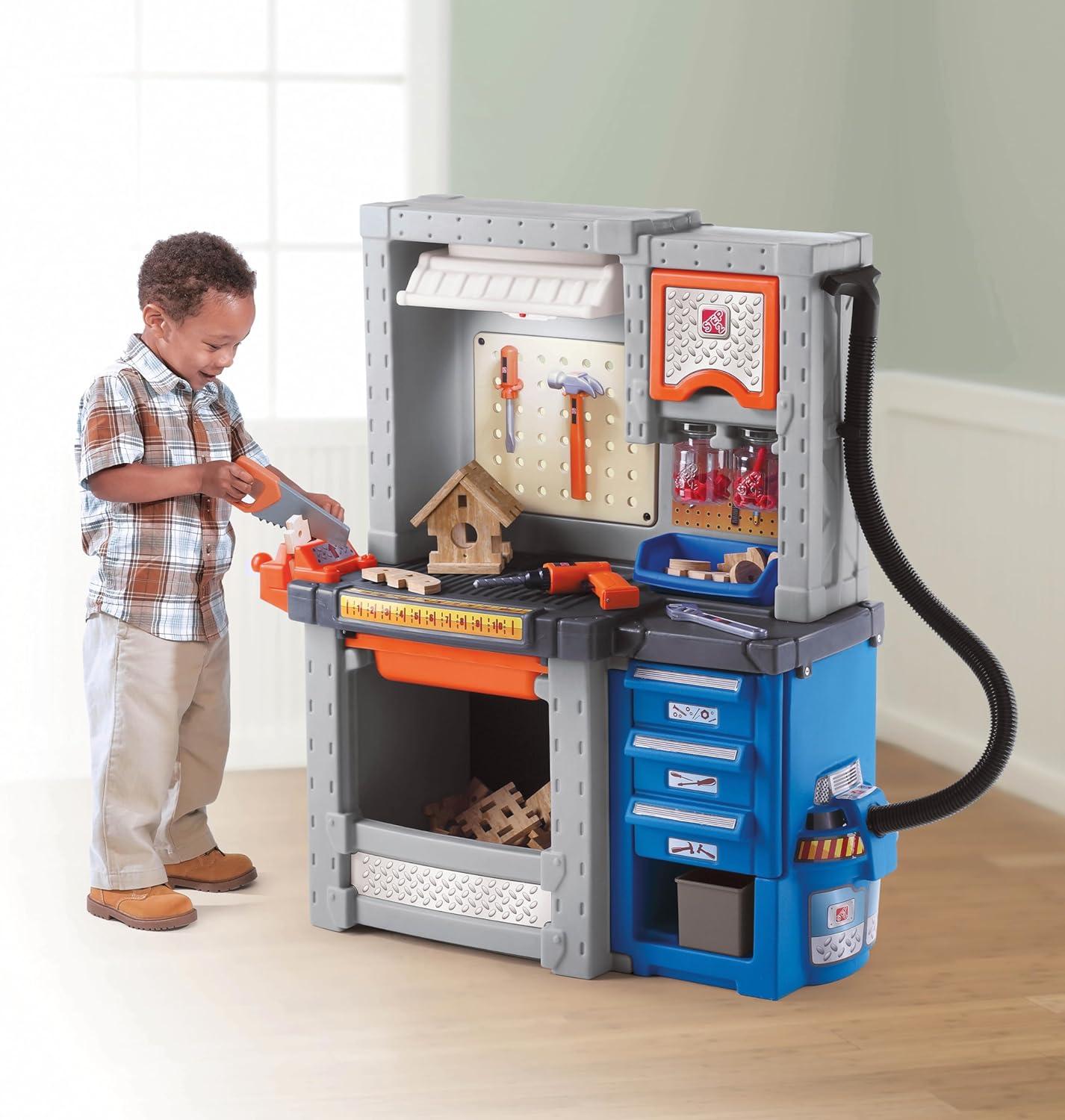 Step2 Deluxe Kids Workbench – Includes 50 Toy Workbench Accessories, Interactive Features for Realistic Pretend Play – Indoor/Outdoor Kids Tool Bench – Dimensions 40.75" H x 34" W x 15" D
