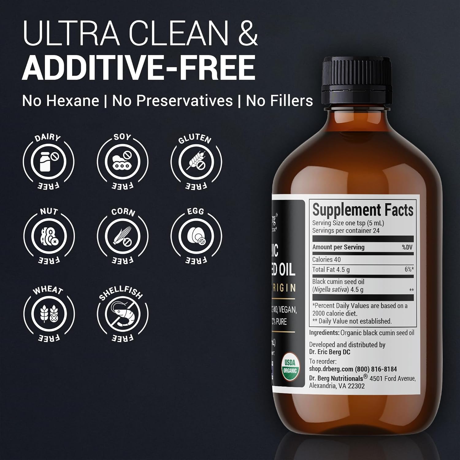 Dr. Berg Black Seed Oil Organic Cold Pressed – Pure Nigella Sativa Black Cumin Oil – USDA Organic, Halal, Vegan – for Hair, Skin, Immune Support – Unrefined Liquid – 4 oz Glass Bottle - Image 5