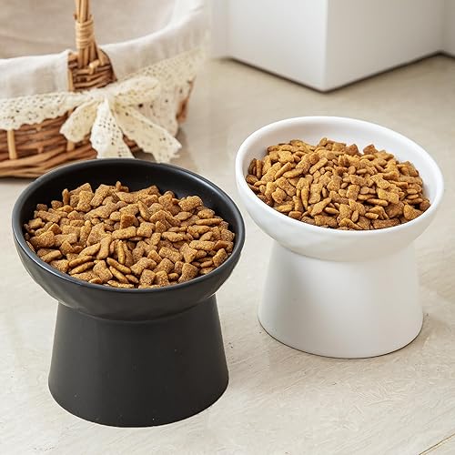 Vista 17 de Pequeños cuencos elevados de cerámica para gatos, cuencos elevados inclinados para alimentos o agua, sin estrés, prevención de reflujo, aptos