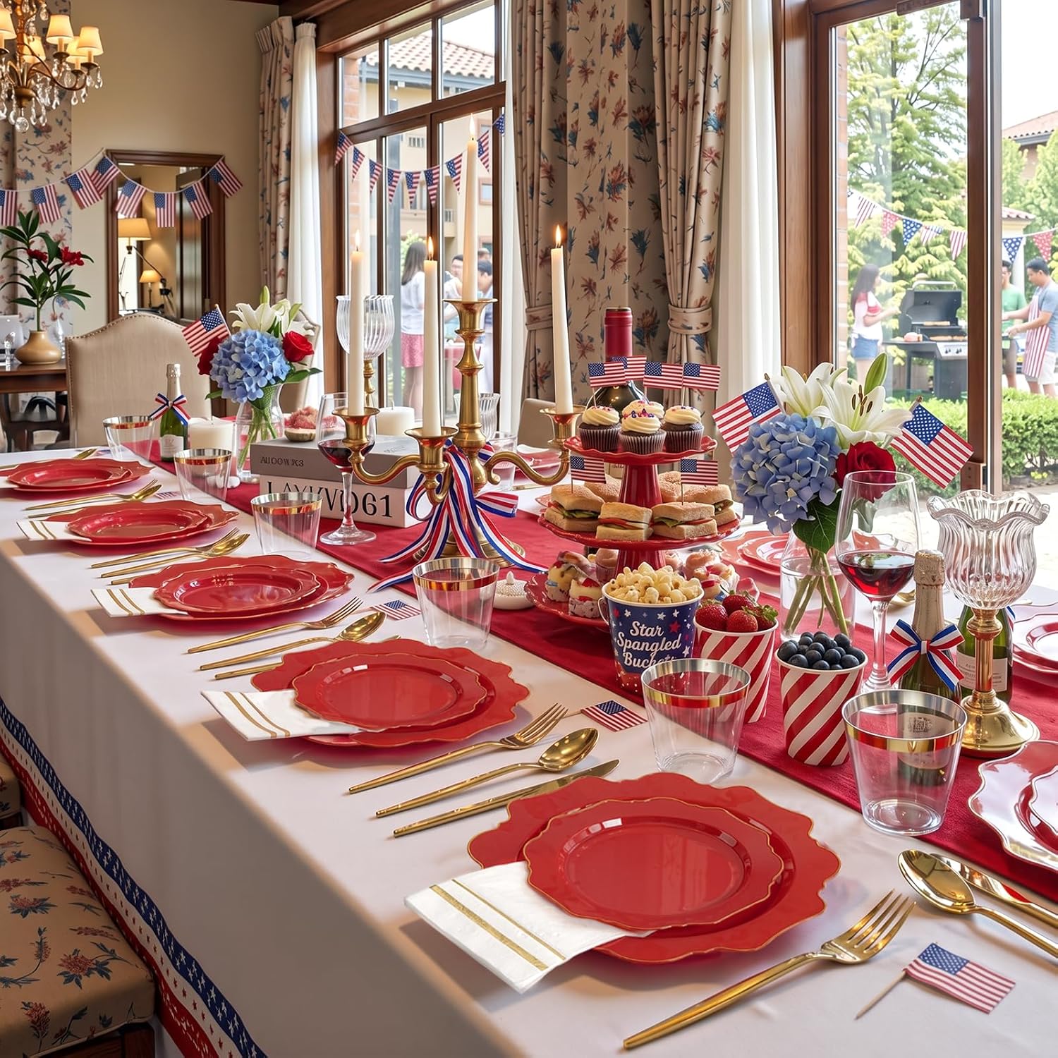 WDF 175Pcs Red Plates - Red Plastic Plates with Gold Rim - Fancy Disposable Dinnerware Sets Ideal for Party/Wedding image 4