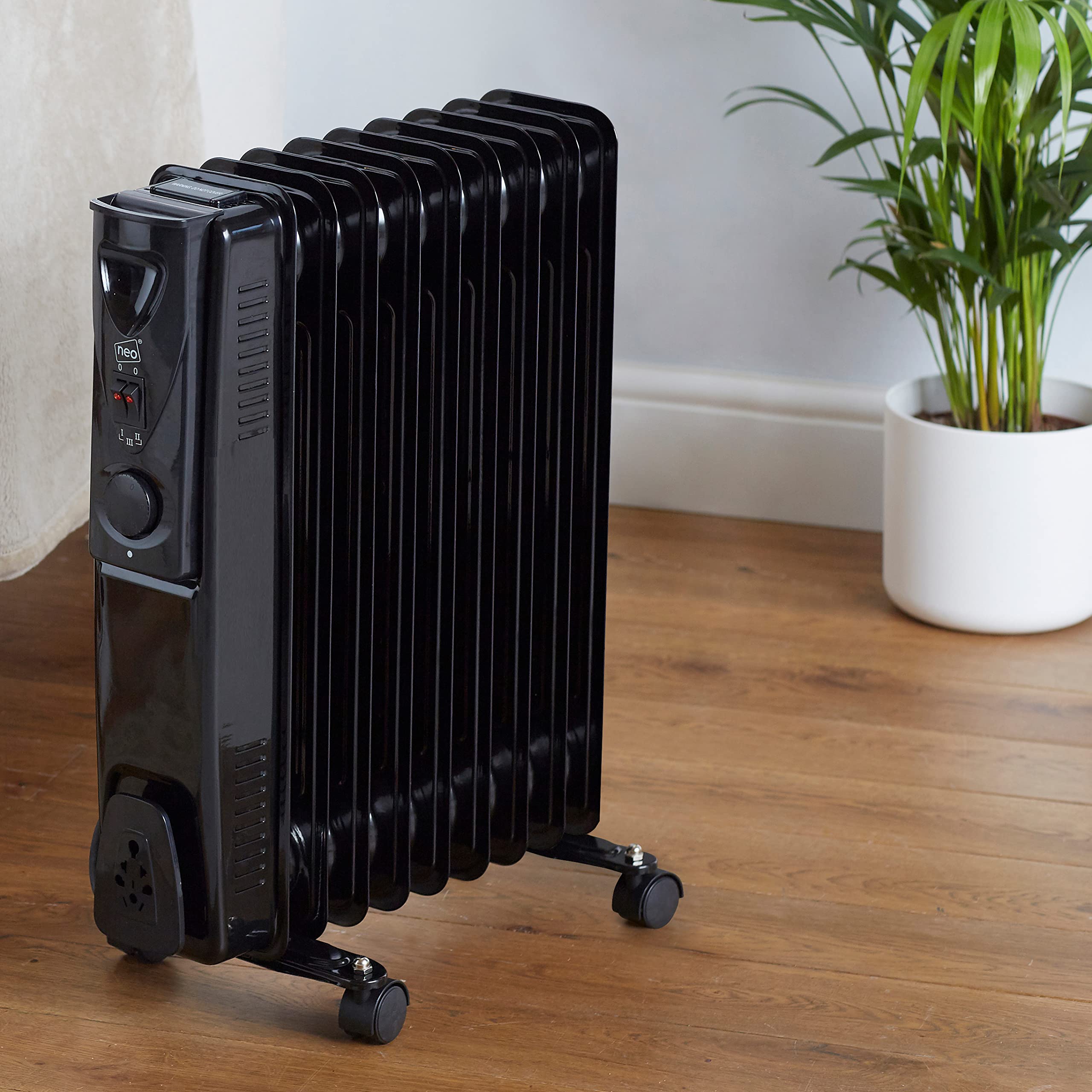 Neo 2000W 9 Fin Electric Oil Filled Radiator Portable Heater With 3 Heat  Settings Thermostat (Black) : Amazon.co.uk: DIY u0026 Tools