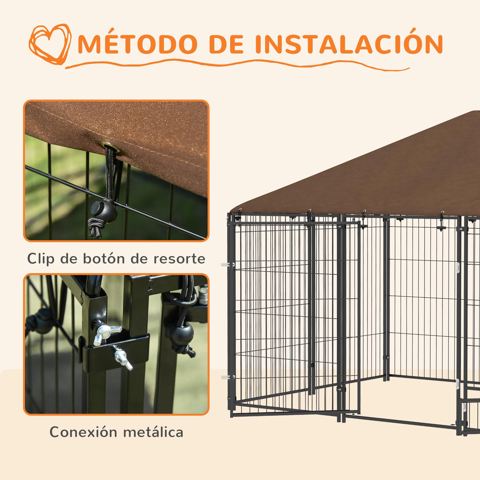 PawHut Perrera con Toldo Parque para Perros Metálica de Exterior con Soporte Giratorio para Comida 2 Cuencos para Patio Jardín Terraza 211x141x151 cm Negro