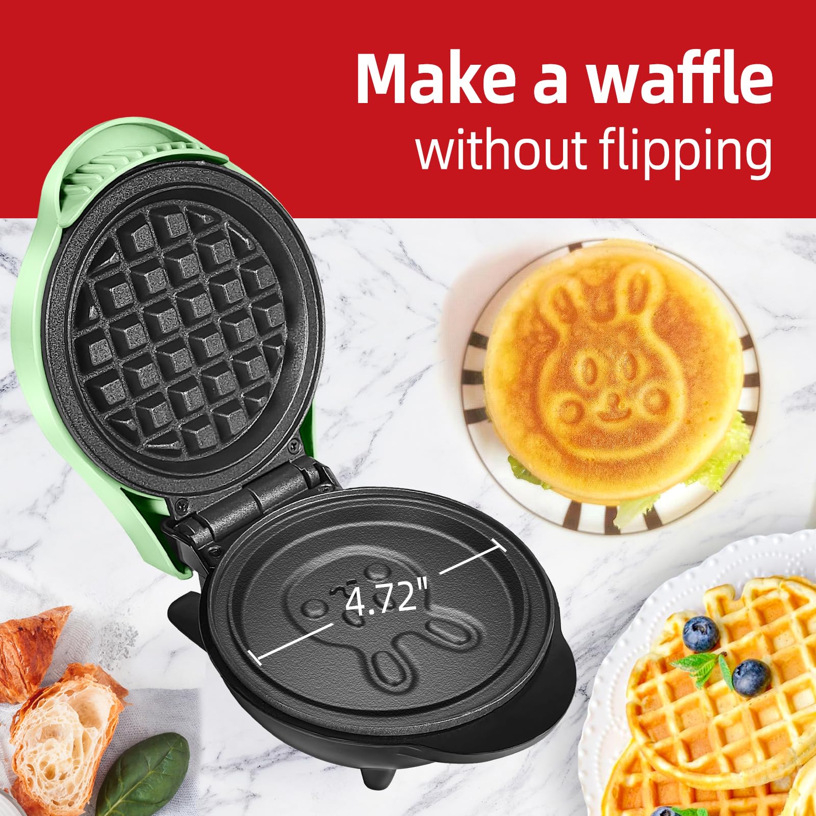 HeHoGoGo Mini Waffle Maker Electric waffle iron Nonstick One Side Waffle Pan One Side Cartoon Pan for Kids