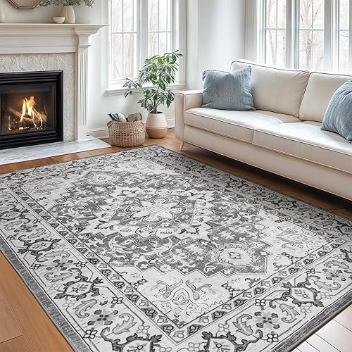 Miniatura 46 de Lofus Alfombras de área de 5 x 7 pies para sala de estar, alfombras lavables para dormitorio, cocina, alfombra bohemia vintage, suave, Vintage Beige