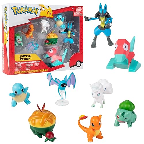 Pokemon Battle Ready! Toy Figure Set, 8 Pieces - 2" & 3" Charmander, Bulbasaur, Squirtle, Lucario, Alolan Vulpix & More - Holiday Christmas Stocking Stuffer Gift for Kids, Boys, Girls - 4+