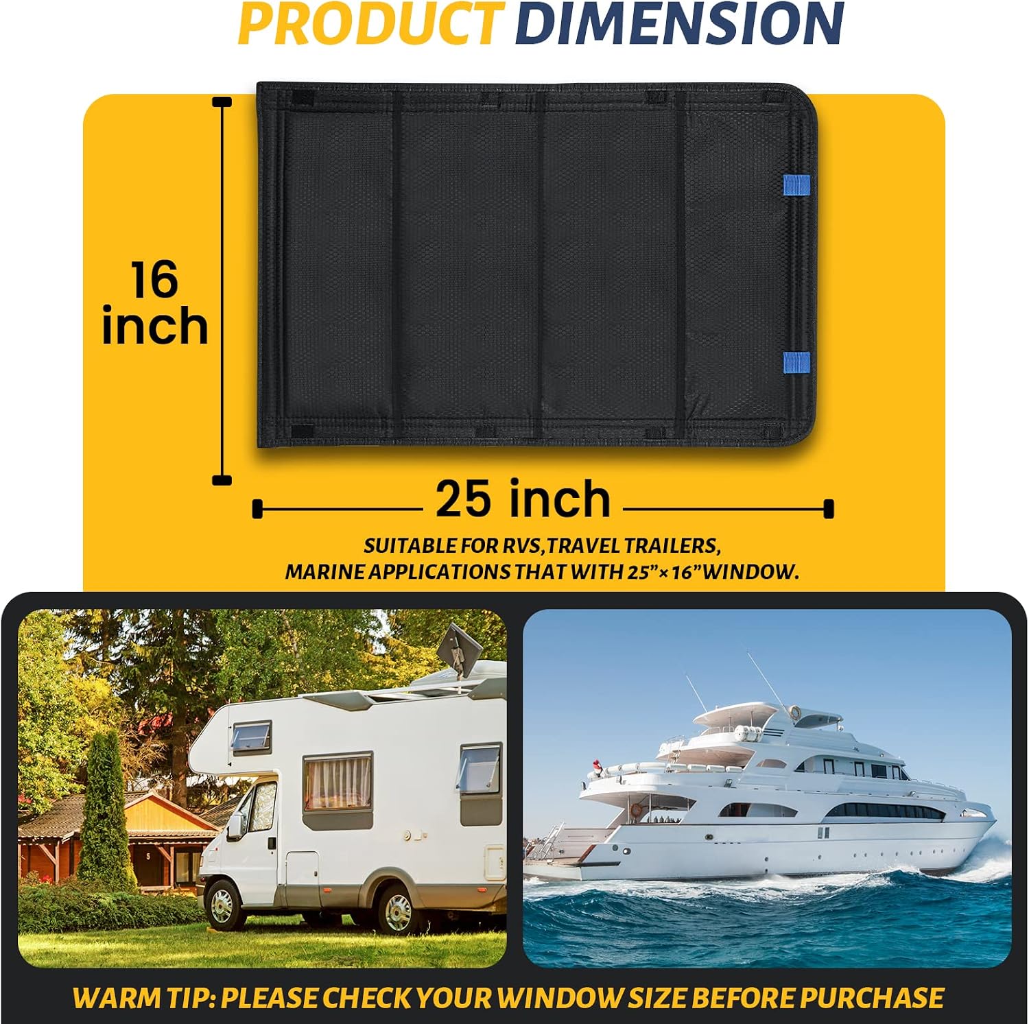 funomo RV Door Window Shade, 25 x 16 Inch Foldable RV Window Cover, 100% UV Rays Protection Camper Trailer Door Window Cover, Waterproof Thickened Oxford Fabric (Black)