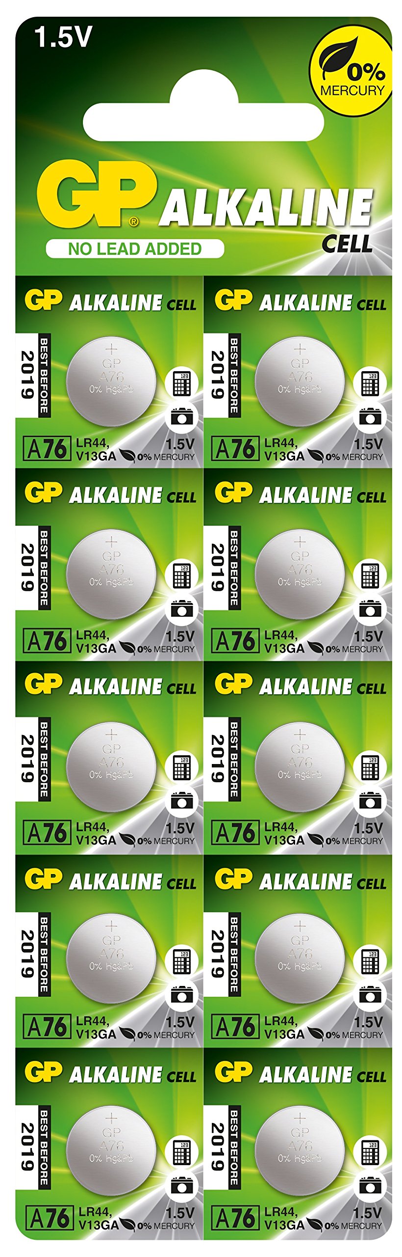 GP Battery A76F-​2C10 Pila Alcalina, Multicolore, un pacco con 10 pezzi