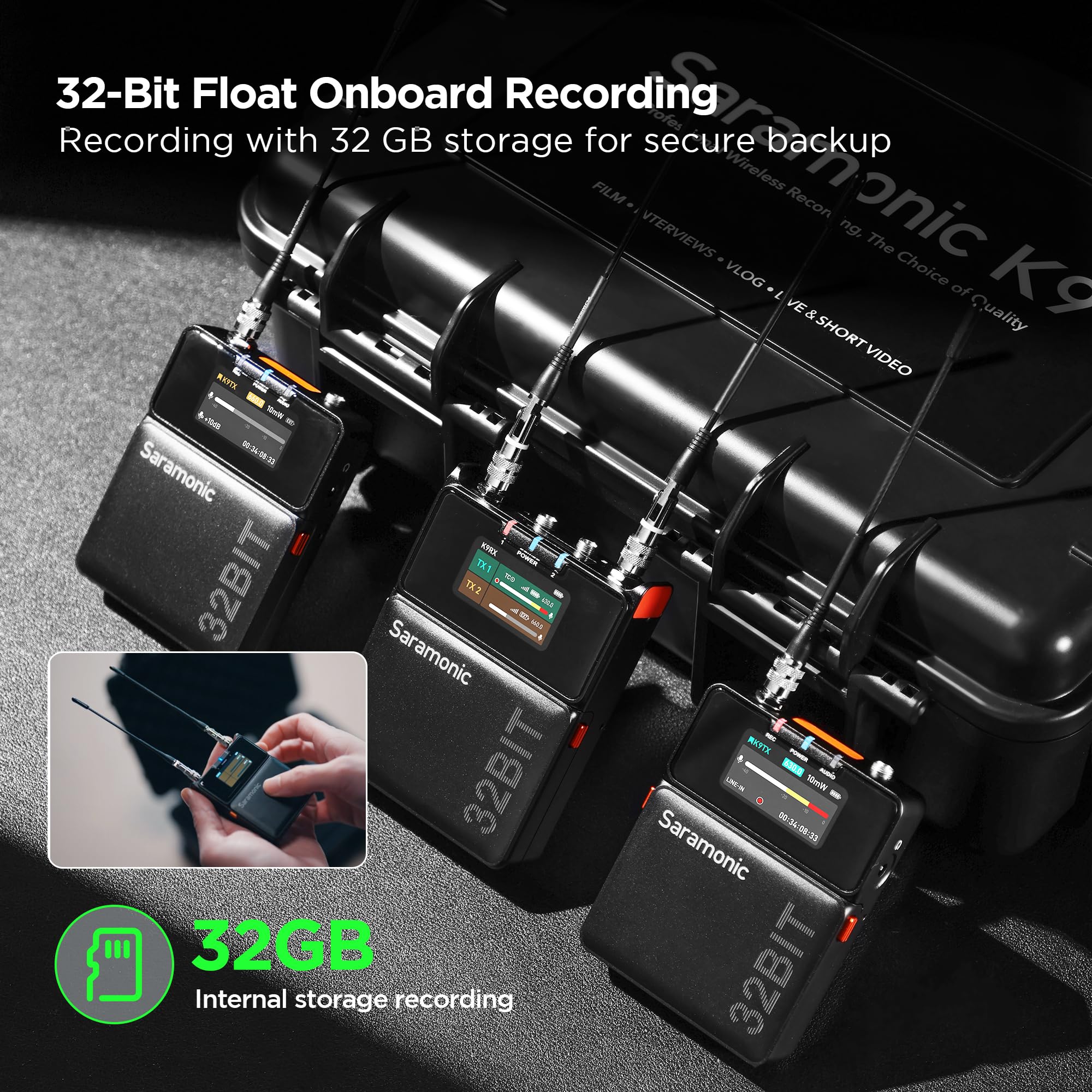 Saramonic K9 Lavalier Microfono Senza Fili Professionale Doppio Canale UHF Microfono Sistema Audio Wireless per Registi Fotocamera Intervista Registrazione Live Streaming