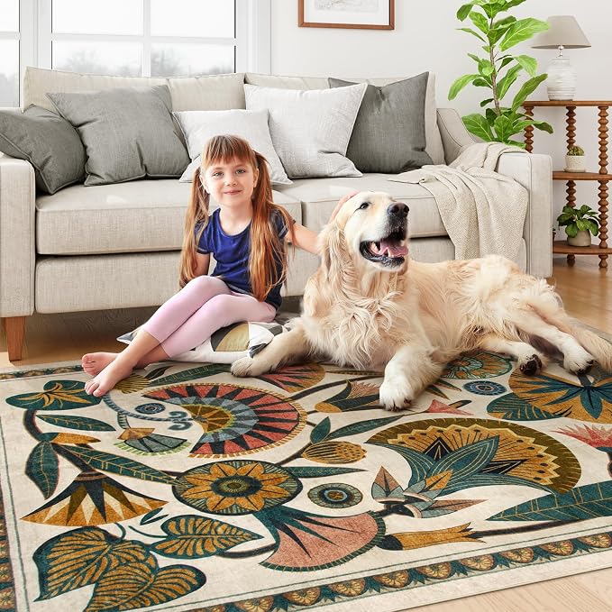Tapete Beige 8x10 para Sala, Lavable y Antideslizante miniatura 2