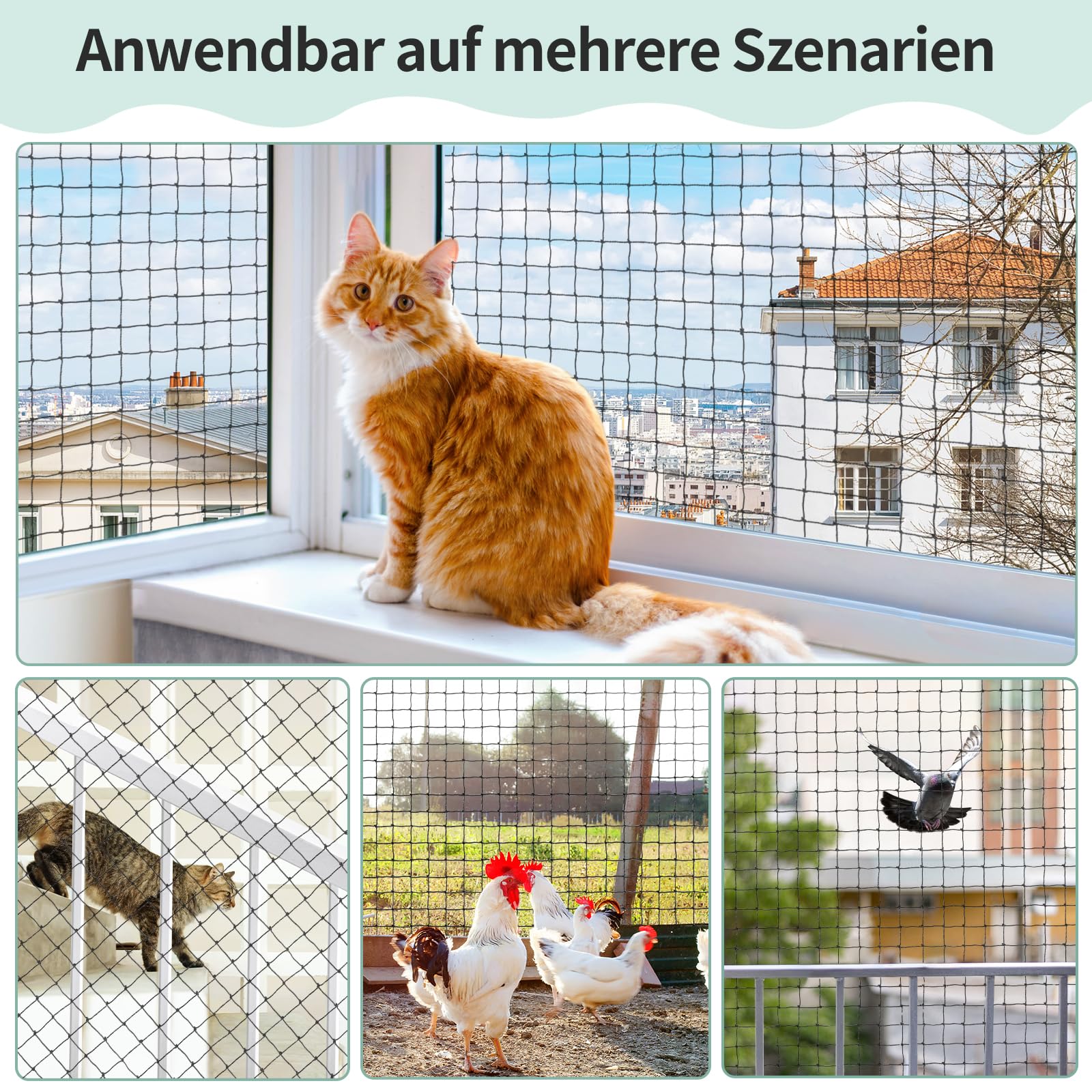 Rete per Gatti 3x4m, Retes Sicurezza Gatti Rinforzata con Filo, Reti per Balcone Esterno Gatto, Rete Protezione Gatto Balconi, Retes Anti Piccioni Trasparente Adatto a Corridoi, Finestre