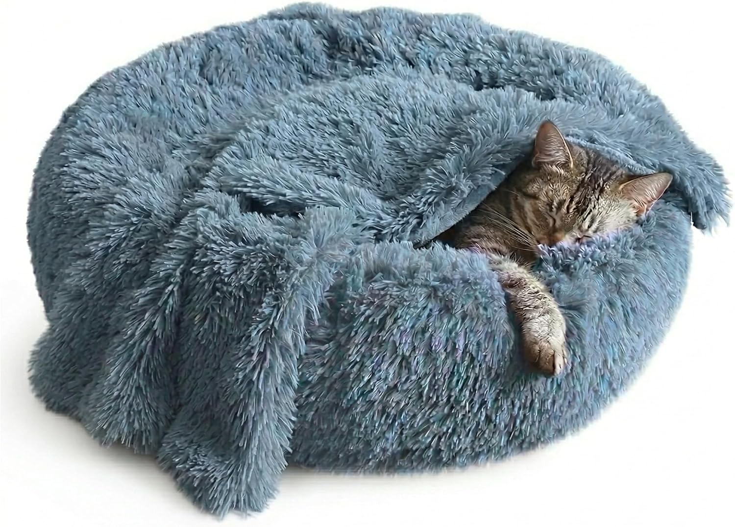 Whiskers & Friends Cat Beds for Indoor Cats, Fluffy Calming Donut Cat Bed, Small Dog Bed Washable - Orthopedic Soft Plush Pet Beds Sized for Kitten to Large Cats & Puppy to Medium Dogs, Navy Grey 31''
