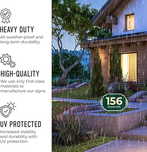 Miniatura 4 de Sigo Signs - Letrero personalizado para patio placa de dirección de arco de césped números de casa personalizados para exteriores estilo cielo 12 x