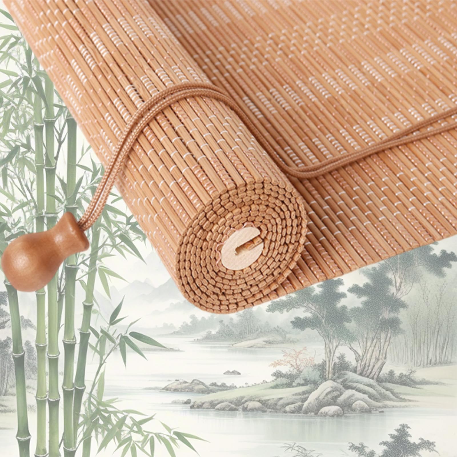 Retro Bamboo Roller Blinds, Natural Wood Window Shades Blinds Anti-UV Dustproof Decorative Curtain, Screen Partition Blind, for Indoor/Outdoor/Garden — image 1