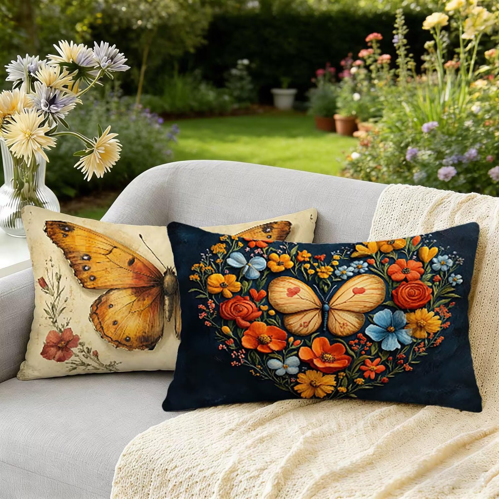 Taie oreiller decorative papillon impermeable 50x70 en velours doux
