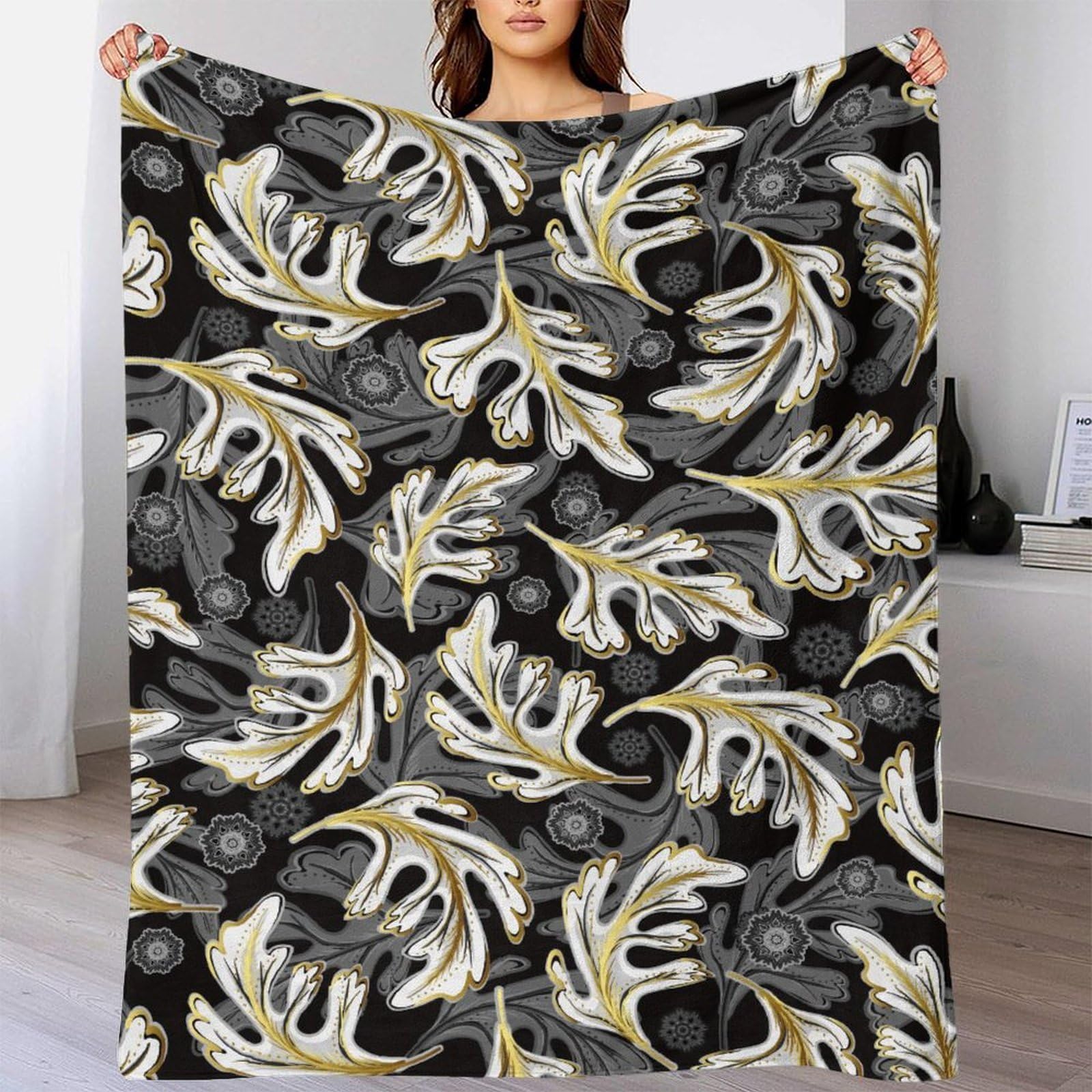 Retro Palmblatt 3D Printed Decke Mikrofaser Sofa Schlafzimmer Wohndeko Botanisches Muster Kuscheldecke 80x90inch(200x230cm)