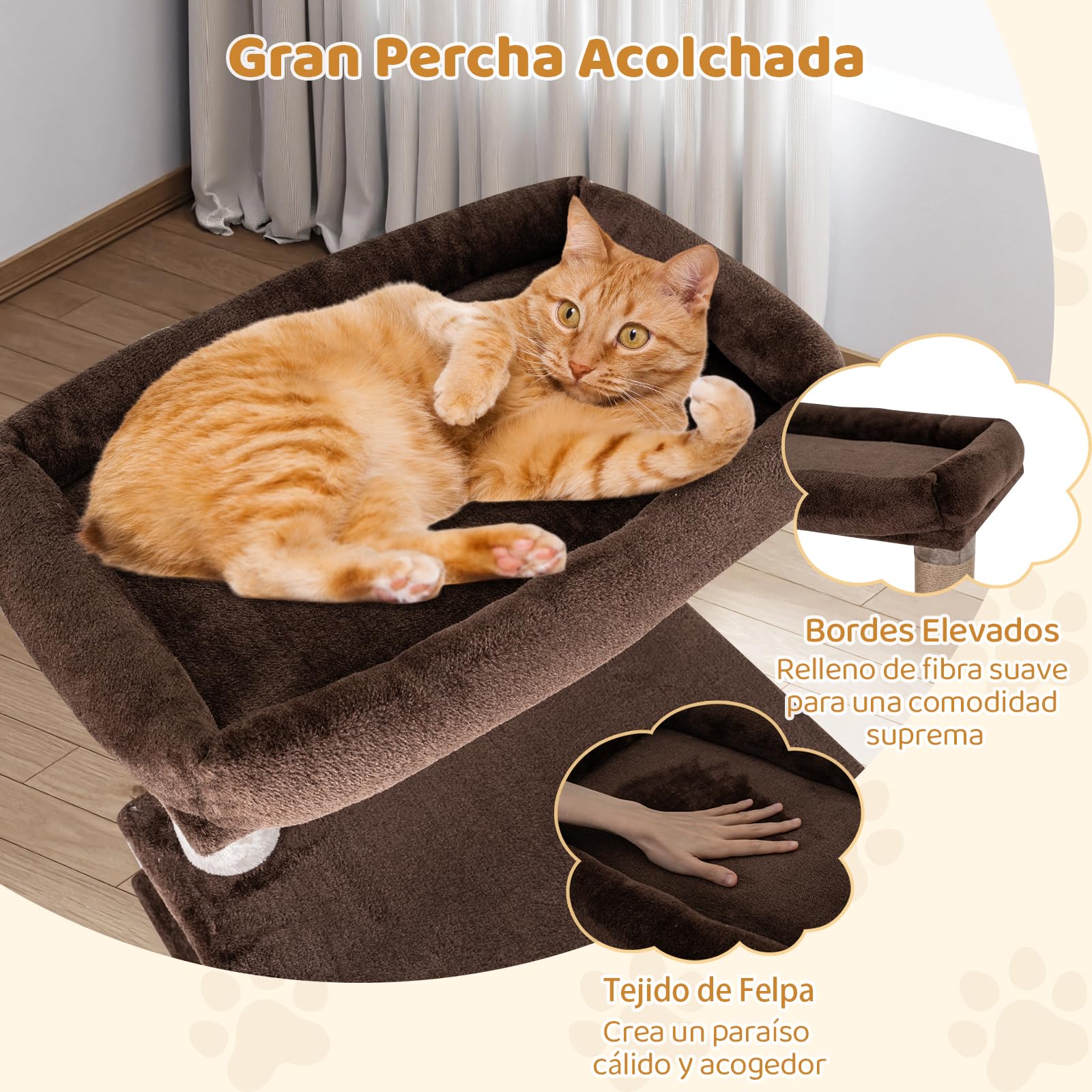 COSTWAY Rascador para Gatos Grandes, Árbol Rascador para Gatos Multinivel, Altura 148 cm con Condominio, Percha de Peluche, Postes Rascadores, Agujero, Pompón y Plataformas, Torre Gato de Interior
