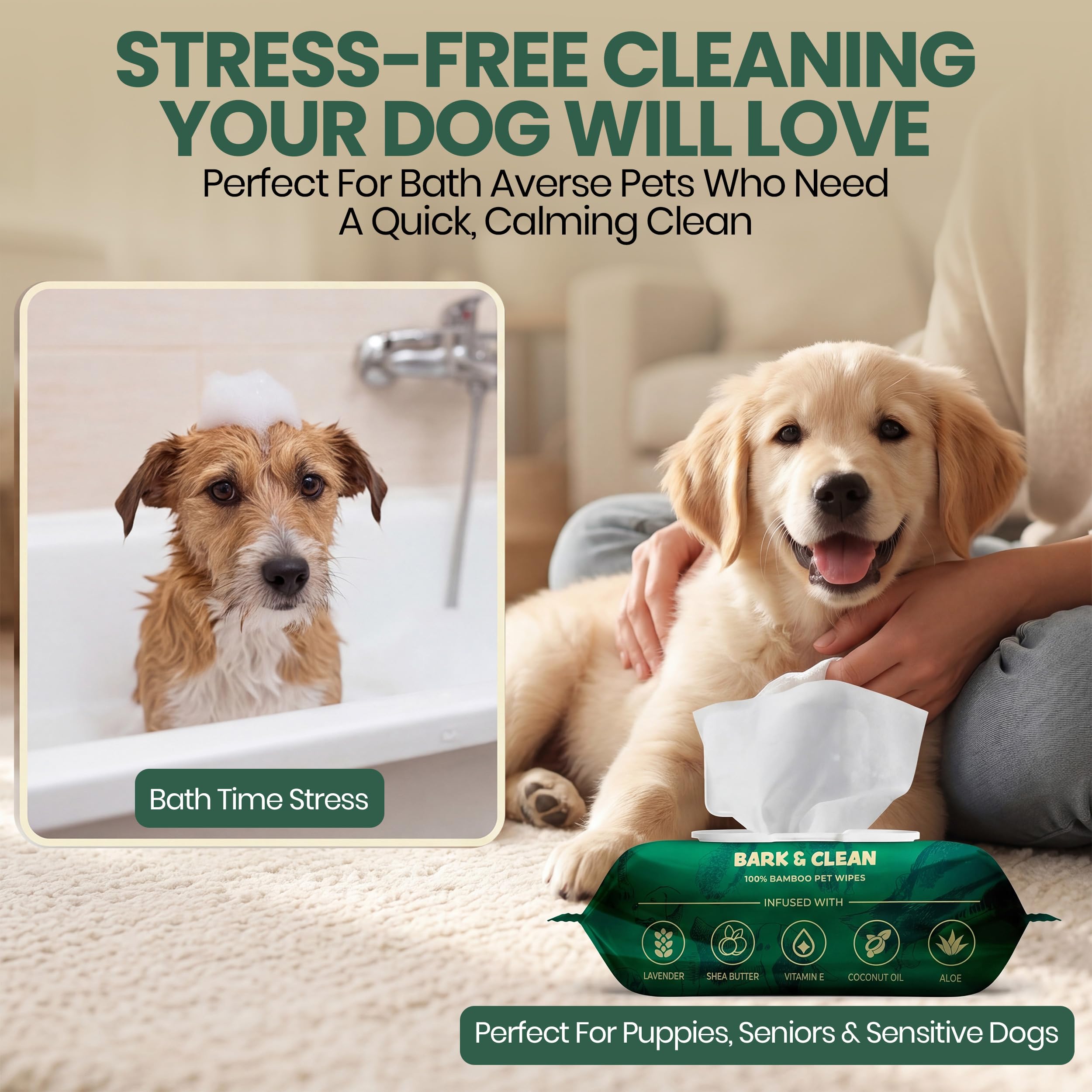 Toallitas para Perros para Limpieza y desodorización – 50 toallitas de bambú para Mascotas de 8.5 x 9 Pulgadas – Toallitas compostables e hipoalergénicas para Cachorros – Toallitas para Perros para