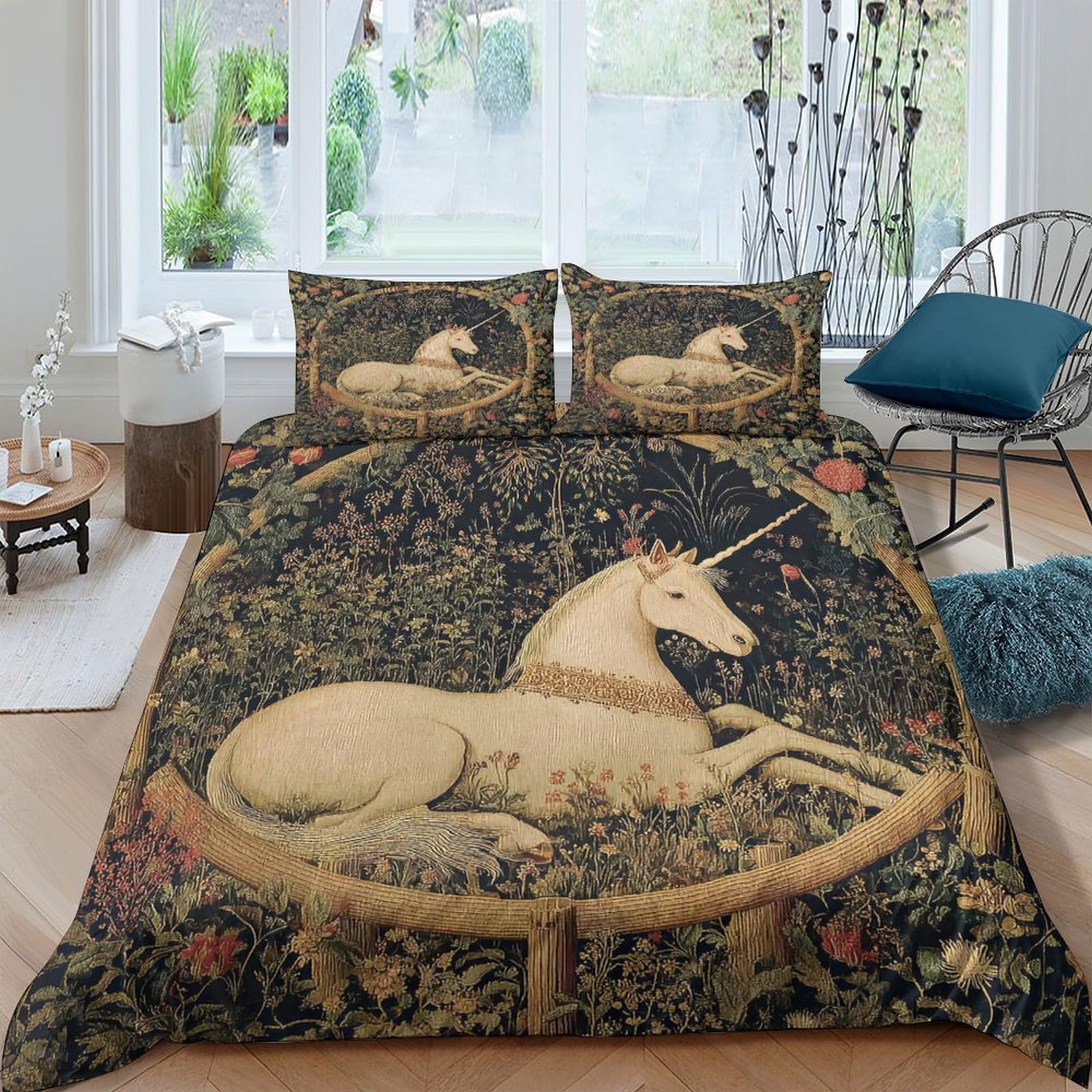 Ctjqhvkz Style-10 3D Printed Medieval Unicorn Fitted Sheet Microfiber Soft Tapestry Art Bed Cover For Bedroom Guest Room Decor Single（135X200cm）