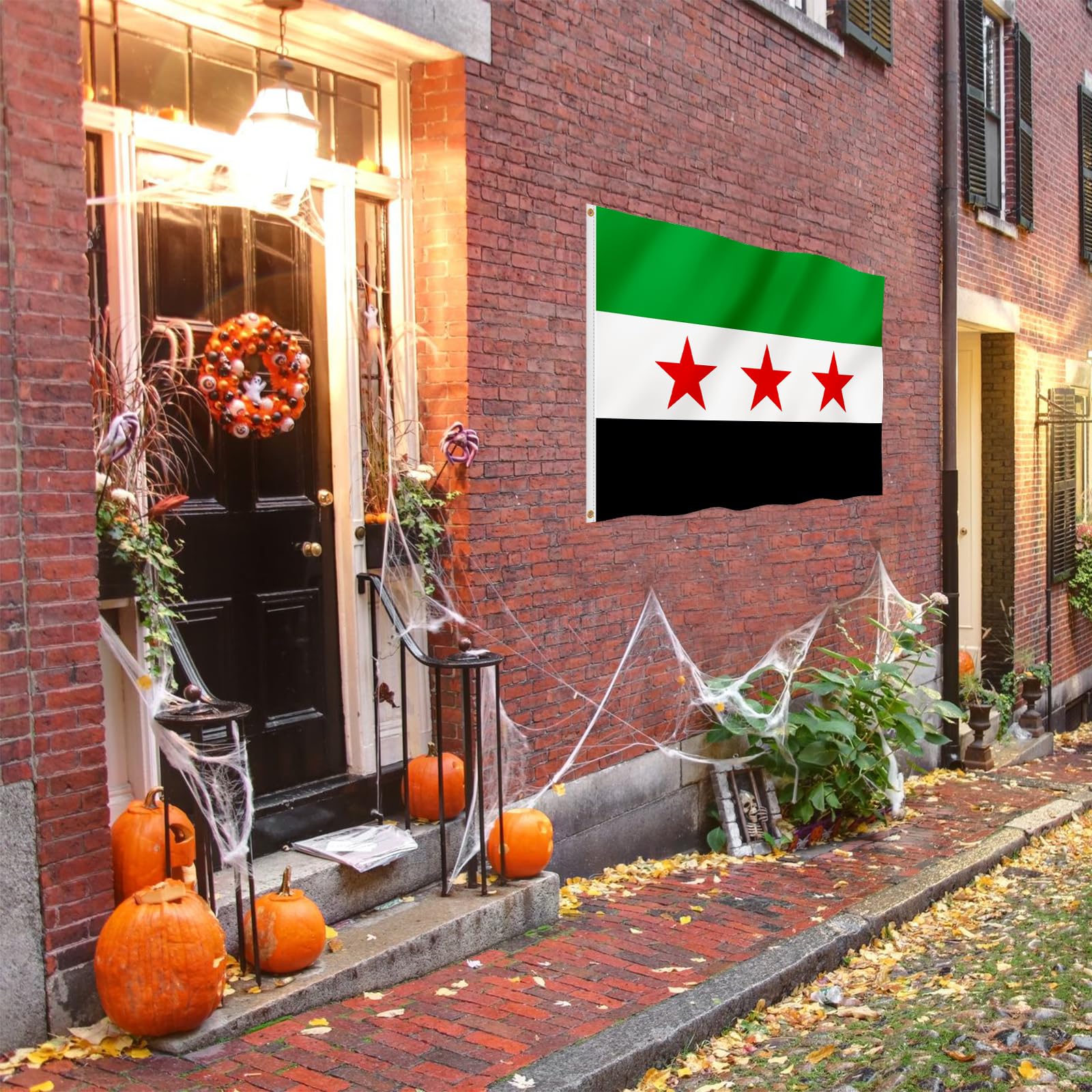 Syrische Handstab-Flagge, 15,2 X 22,9 Cm, 12 Stück – Grüne Nationalflagge Mit Holzstab (3 Sterne)