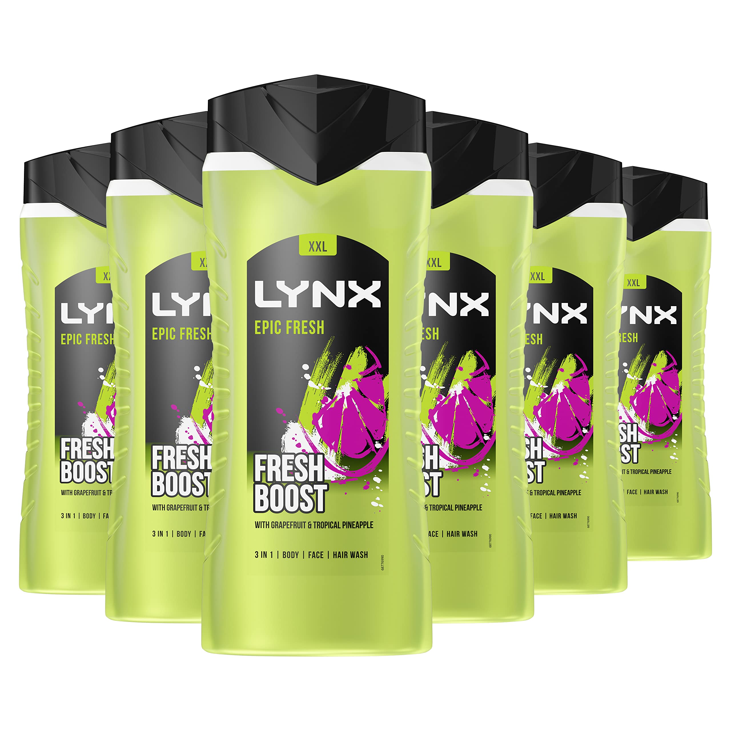 Lynx Epic Fresh Shower Gel pack of 6 12 hours of freshness bodywash with a grapefruit & tropical pineapple scent 500 ml
