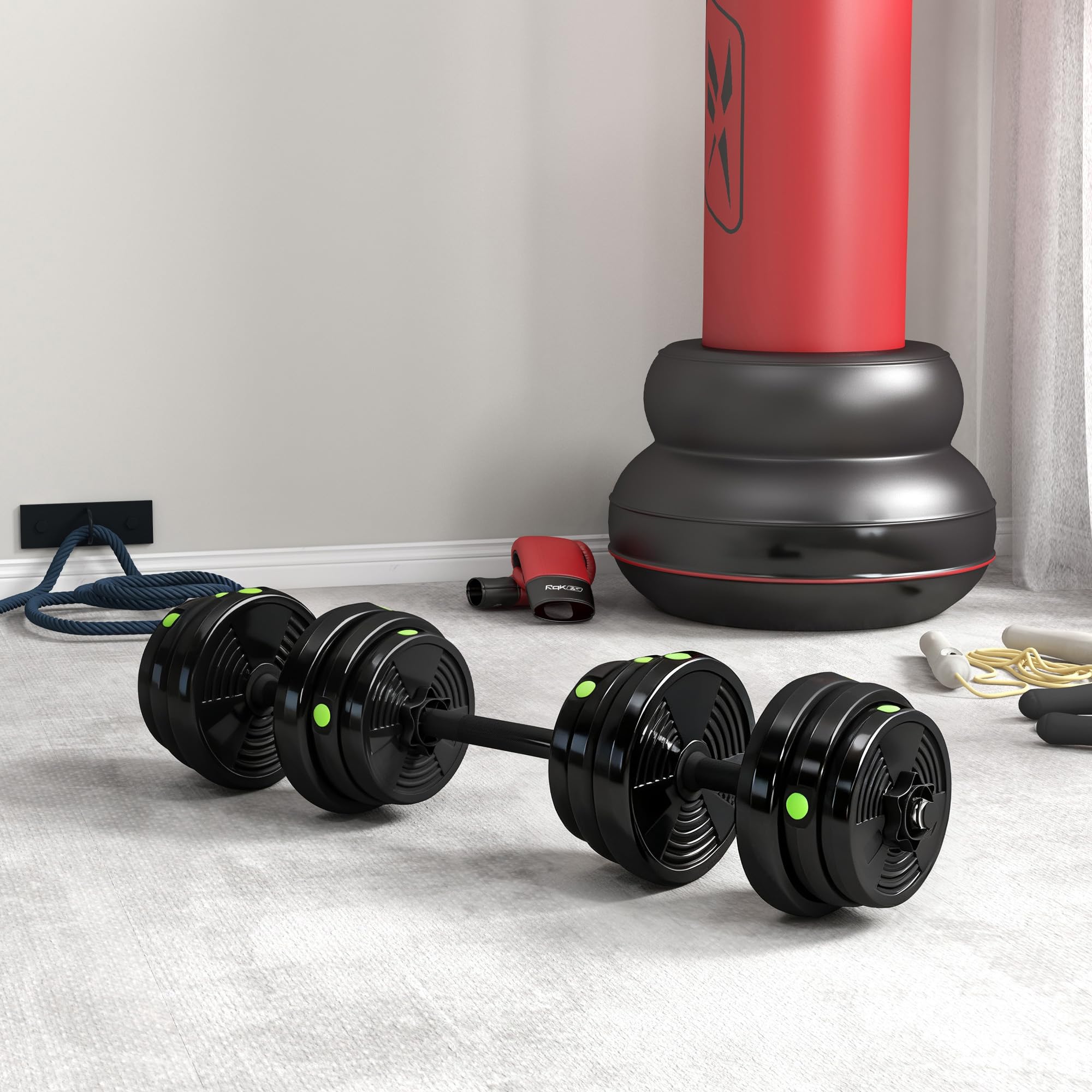 SPORTNOW Zestaw hantli 2 w 1, 15/20/25/30 kg, regulowany hantle, ochrona podłoża, do treningu siłowego, fitnessu, podnoszenia ciężarów, czarny