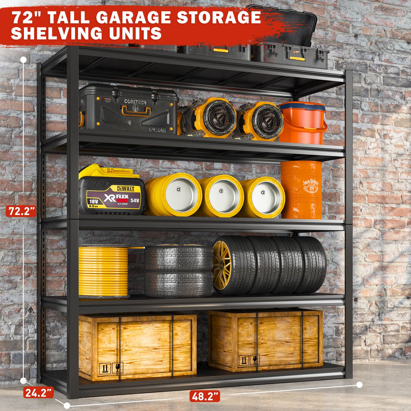 REIBII 48" Wide Garage Shelving Heavy Duty 72"H Garage Storage Shelves