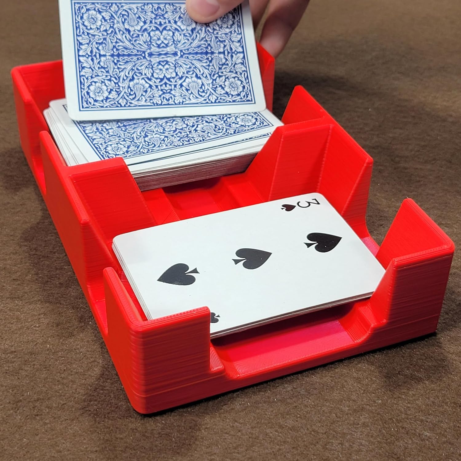 Deluxe Playing Card Tray, Non-Swivel, for card games using 1-2 Decks of Cards like American canasta, rummy, UNO and more - Made in USA (Red)