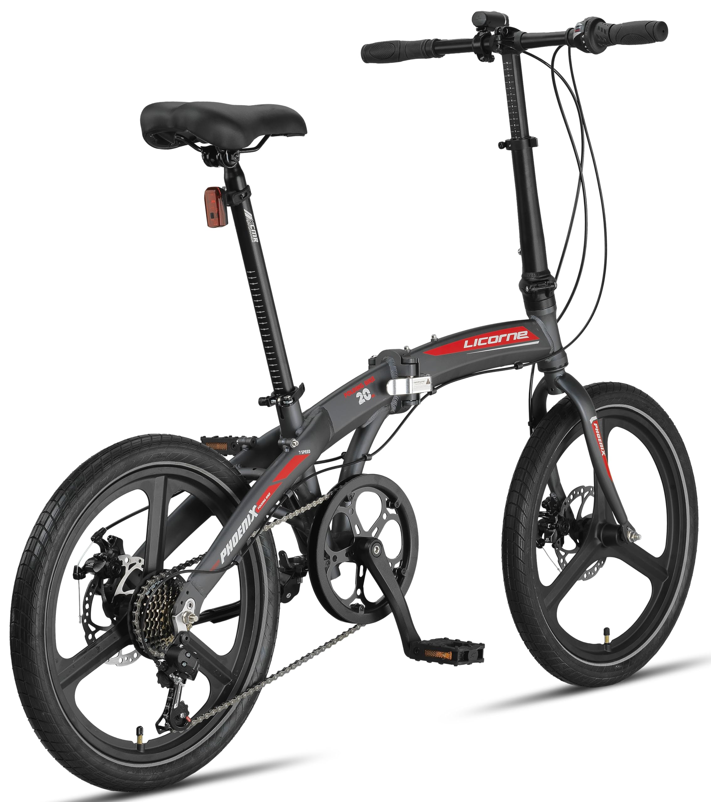 Licorne Bike Phoenix składany rower 2D Cross 20", aluminiowy, hamulec tarczowy, hamulec tarczowy, rower składany, dla mężczyzn i kobiet, 7 biegów, składana przerzutka miejska, aluminiowa rama