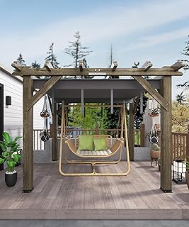 10 Ft x 10 Ft x 7.5 Ft Cedar Pergola Outdoor Wood Pergola with Canopy, Solid Structure Shelter for Deck, Garden, Backyard, and Lawn - Grey Charcoal