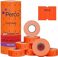 Vista 32 de Perco Etiquetas amarillas de 2 líneas, 8 rollos, 1 manga, 6,000 etiquetas de precio en blanco y fecha para pistolas Perco de 2 líneas de precio