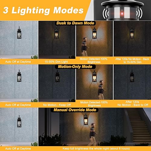 Miniatura 3 de Luz exterior negra con sensor de movimiento de 20 pulgadas, lámpara grande para exteriores del atardecer al amanecer, lámpara de porche de montaje