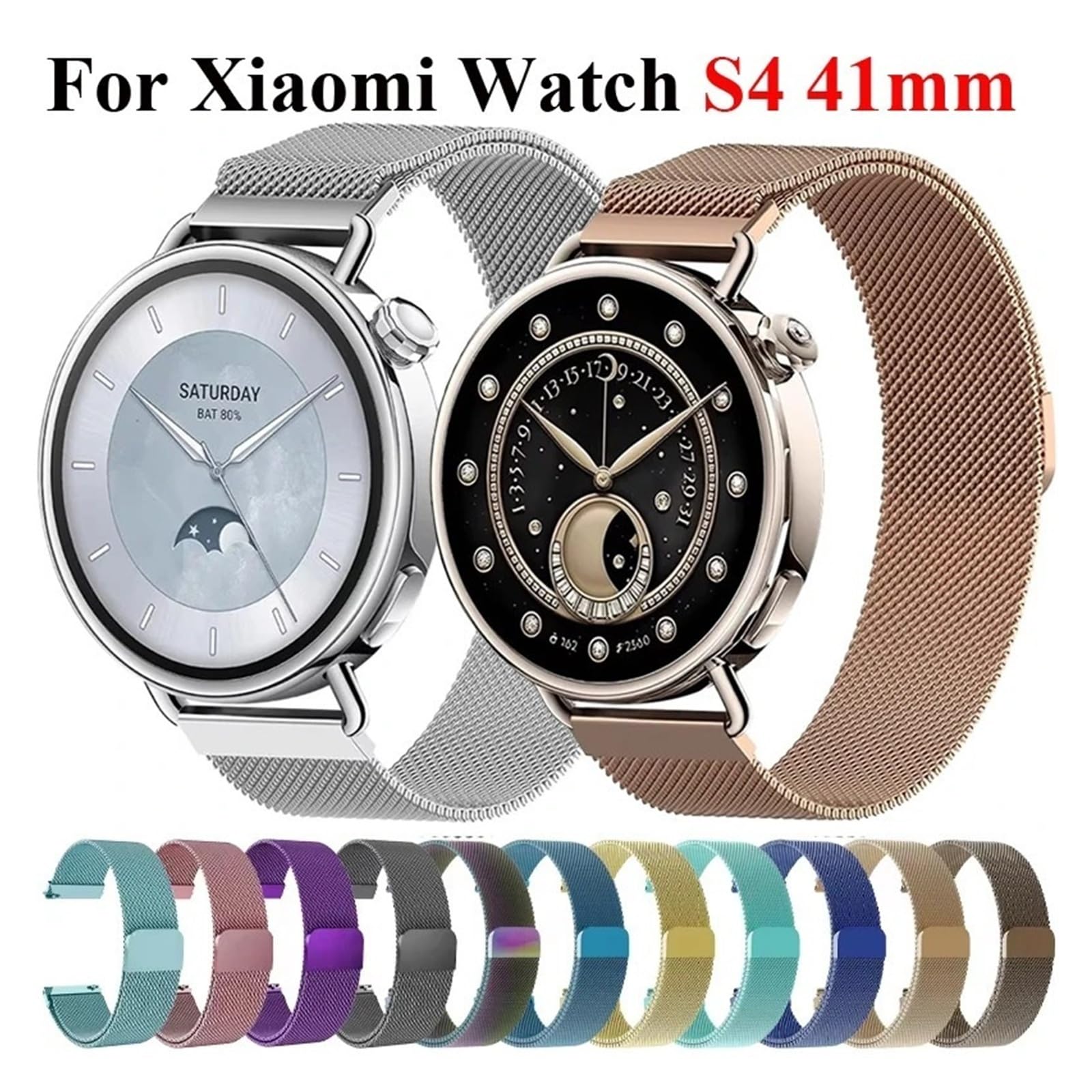 18 mm Milanese Loop Magnetic Mesh Strap for Xiaomi Watch for S4 41 mm Quick Release Stainless Steel Metal Band Men Women Replacement (Sliver,Xiaomi Watch S4 41 mm)