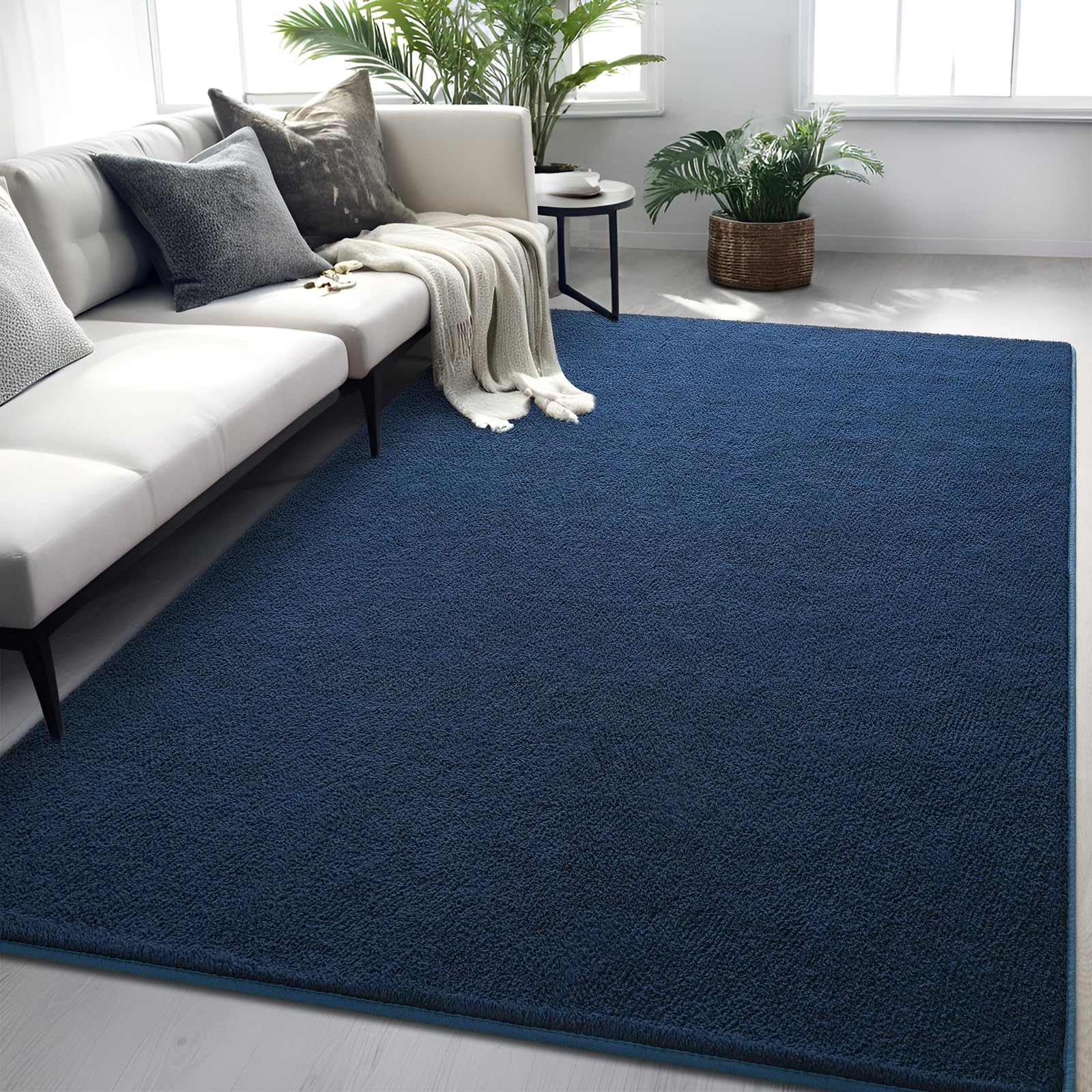 Modern Area Rugs for Bedroom Living Room, 5x7 Navy Blue Thickened Memory-Foam Indoor Carpets, Modern Aesthetic Minimalist Carpet, Non-Slip Soft Comfy Rug for Boys Girls Adults Home Decor