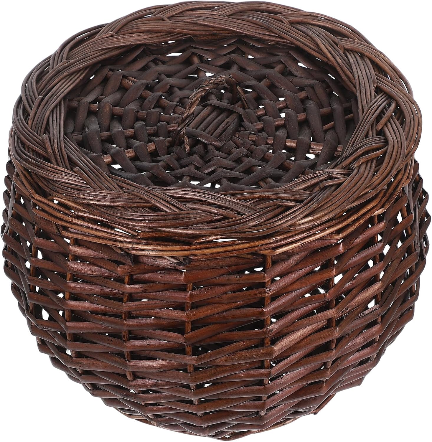 DECHOUS Large Woven Egg Basket with Lid, Coffee Color Rattan Storage Basket for Kitchen Countertop, Household Food Organizer for Eggs and Fruits