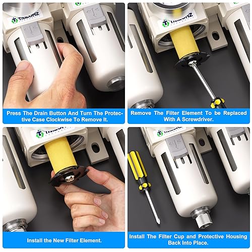 Miniatura 6 de TAILONZ PNEUMATIC Regulador de presión de filtro de aire NPT de 38 pulgadas (0-145 PSI), filtro compresor de herramientas de aire con medidor