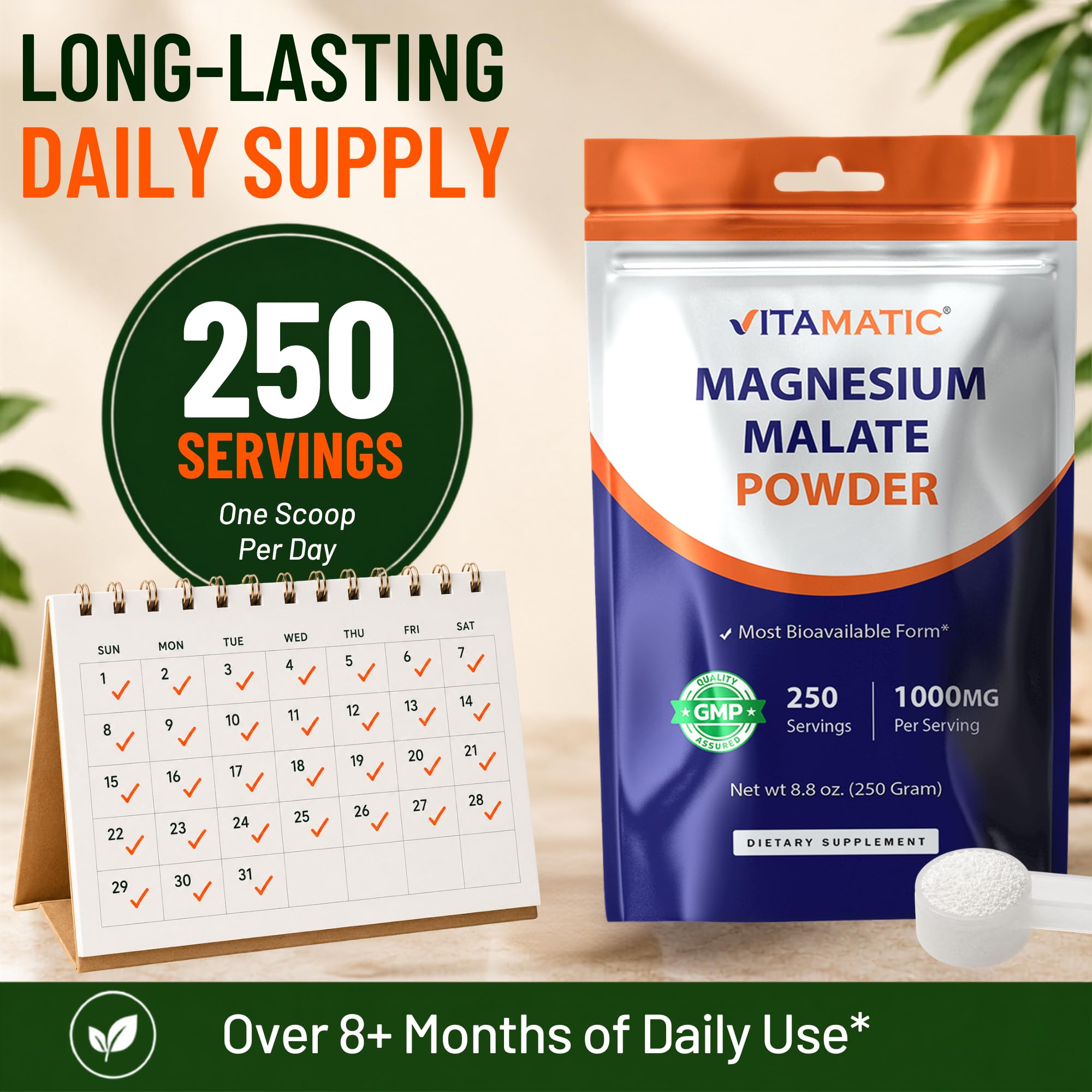 Vitamatic Magnesium Malate 1000mg per Serving Supports Muscle, Joint, and Heart Health 250 Grams - 250 Servings — Amazon image 7