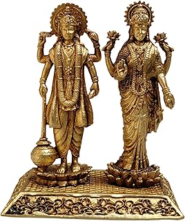 Brass Lakshmi Vishnu Idol Set – 3 Inch, 100g | Divine Hindu God & Goddes...