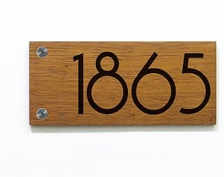Modern House Numbers - Small Solid Wood African Teak Iroko with Laser Engraving, Contemporary Home Address, Wall Mounted Plaque, Art Deco