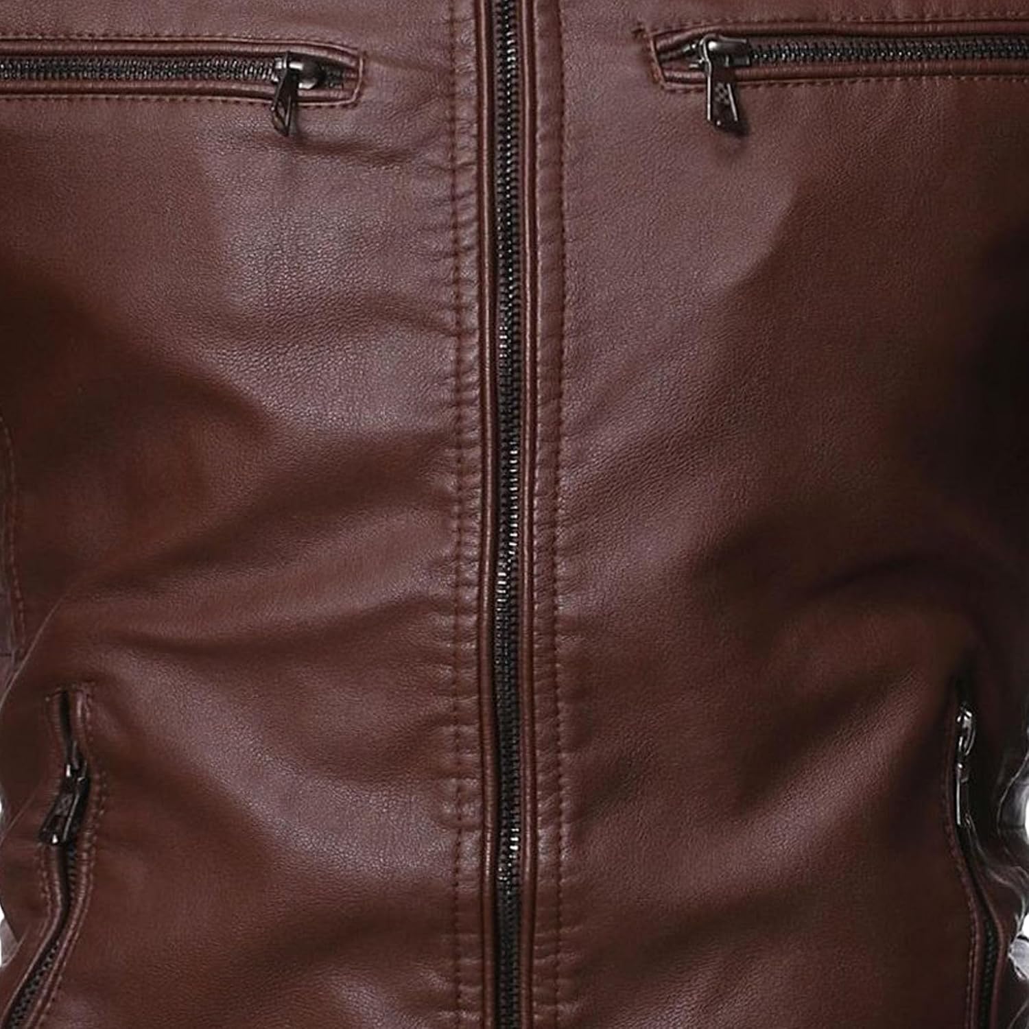 Maiyifu-GJ Men's Faux Leather Motorcycle Jacket Vintage Stand Collar Leather Jacket Lightweight Zip-Up Slim Fit Biker Coat