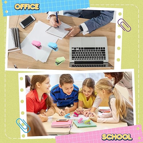 Miniatura 6 de Ctosree 12 mini grapadoras a granel con 12 cajas de grapas, incluye removedor de grapas integrado, engrapadora pequeña de escritorio para