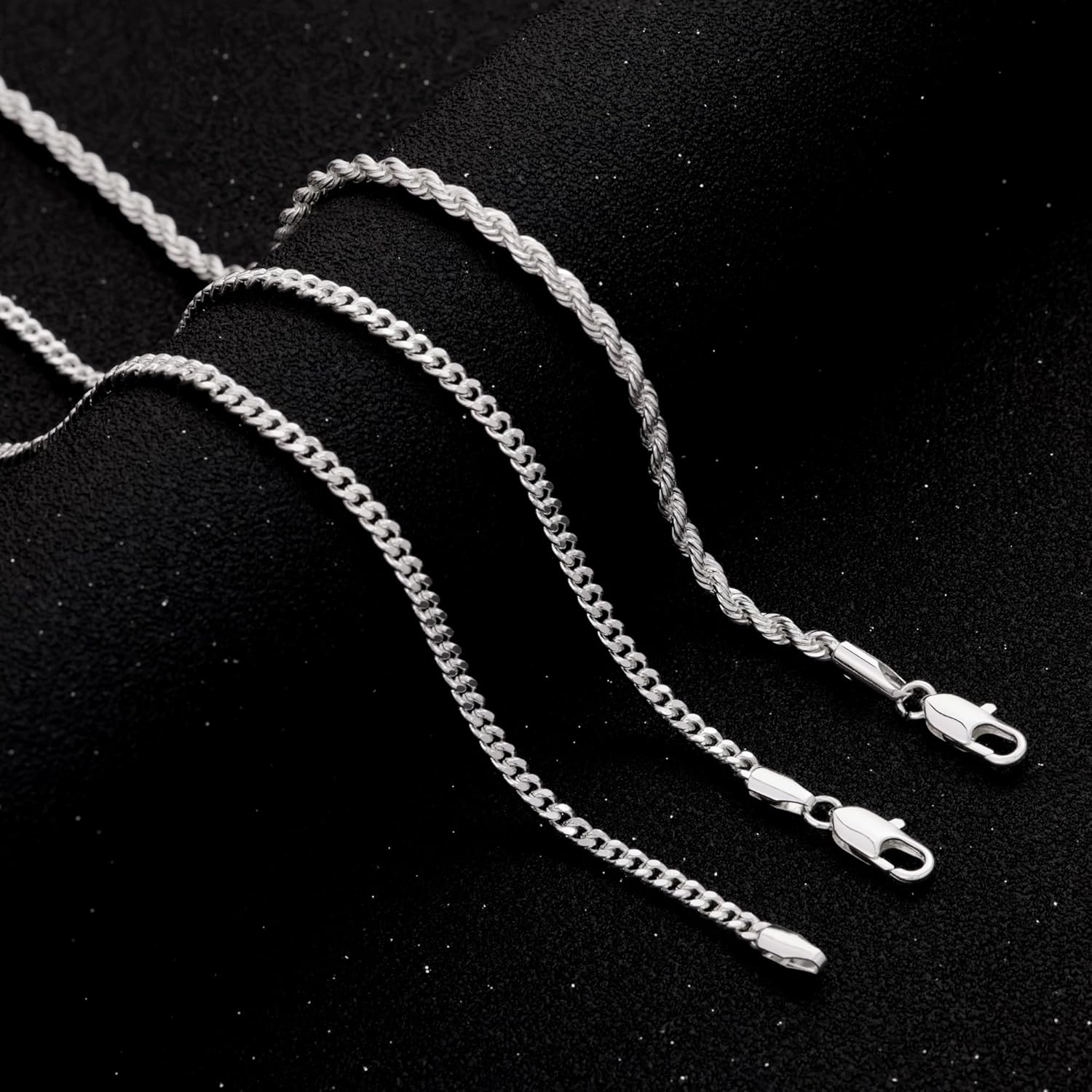 Moodear Trendy 2Pcs 3mm Chain Necklace for Men Layered 14K Silver Plated Cuban Link Rope Necklaces Set Simple Jewelry Gift 18-28 Inches - Image 7