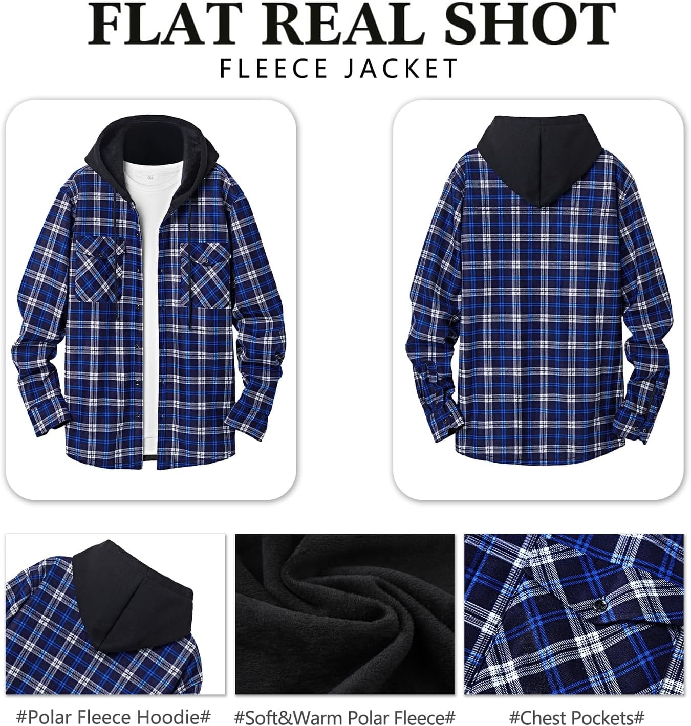 Askdeer Men's Flannel Fleece Jacket Sherpa Lined Winter Plaid Shirts Jacket Long Sleeve Thermal Coat With Pockets