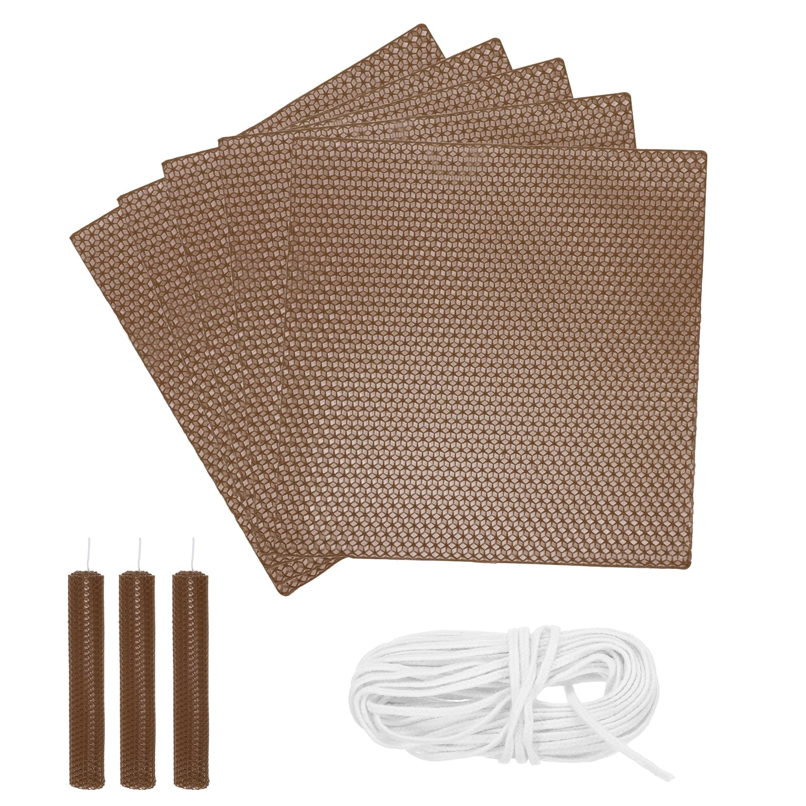 sourcing map Beeswax Candle Making Kit,8x8 Inch 5pcs Brown Beeswax Candle Sheets with 1pcs Cotton Wick for DIY Craft Gift Making