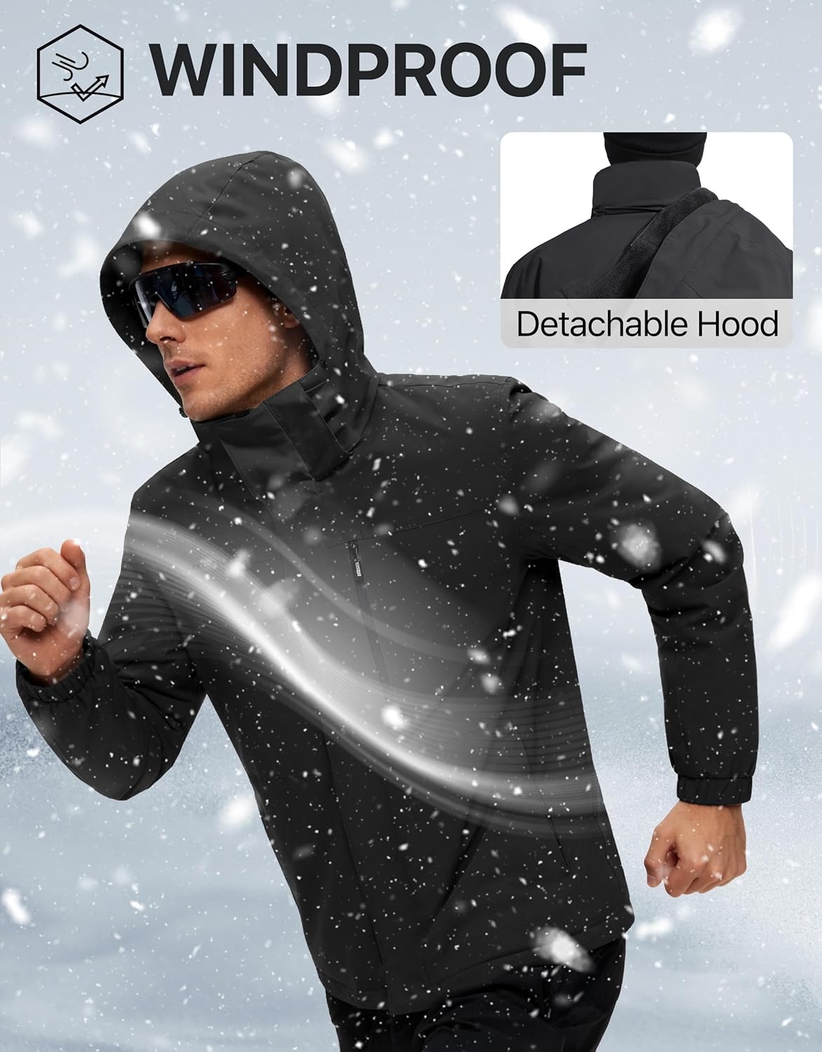 FREE SOLDIER Men's Waterproof Ski Snow Jacket Fleece Lined Warm Winter RainCoat Windbreaker Snowboarding Jacket with Hood - Image 5