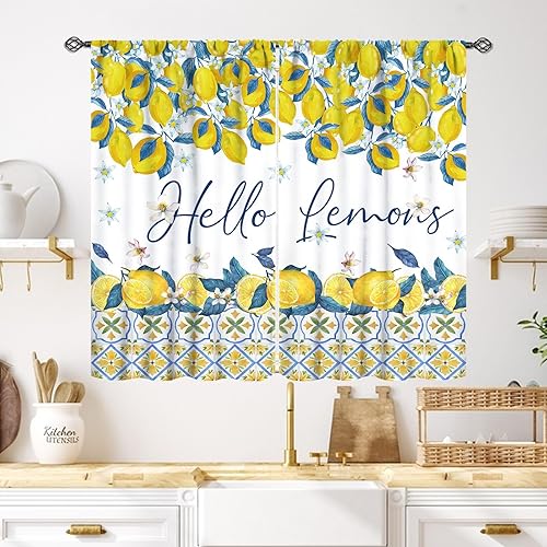 Miniatura 38 de Cortinas Rústicas de Cocina, Tenedor Cuchara Retro Tablón de Madera Granja País Tema de Cocina Citas Divertidas Tratamiento de Ventana para